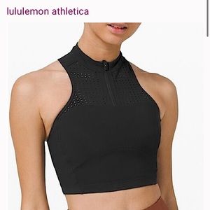 Lululemon High Neck Sports Bra Zipper Front Unleash Strength SIZE 8 BLACK